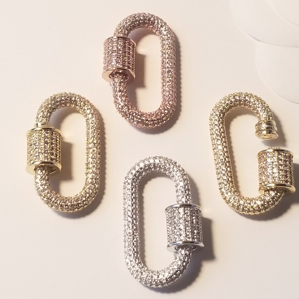 NEW Full Bling Pave CZ Carabiner Lock Pendant NWT - Picture 2 of 4